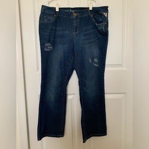 EUC Avenue Barely Bootcut Distressed Blue Denim Jeans Plus Size 16